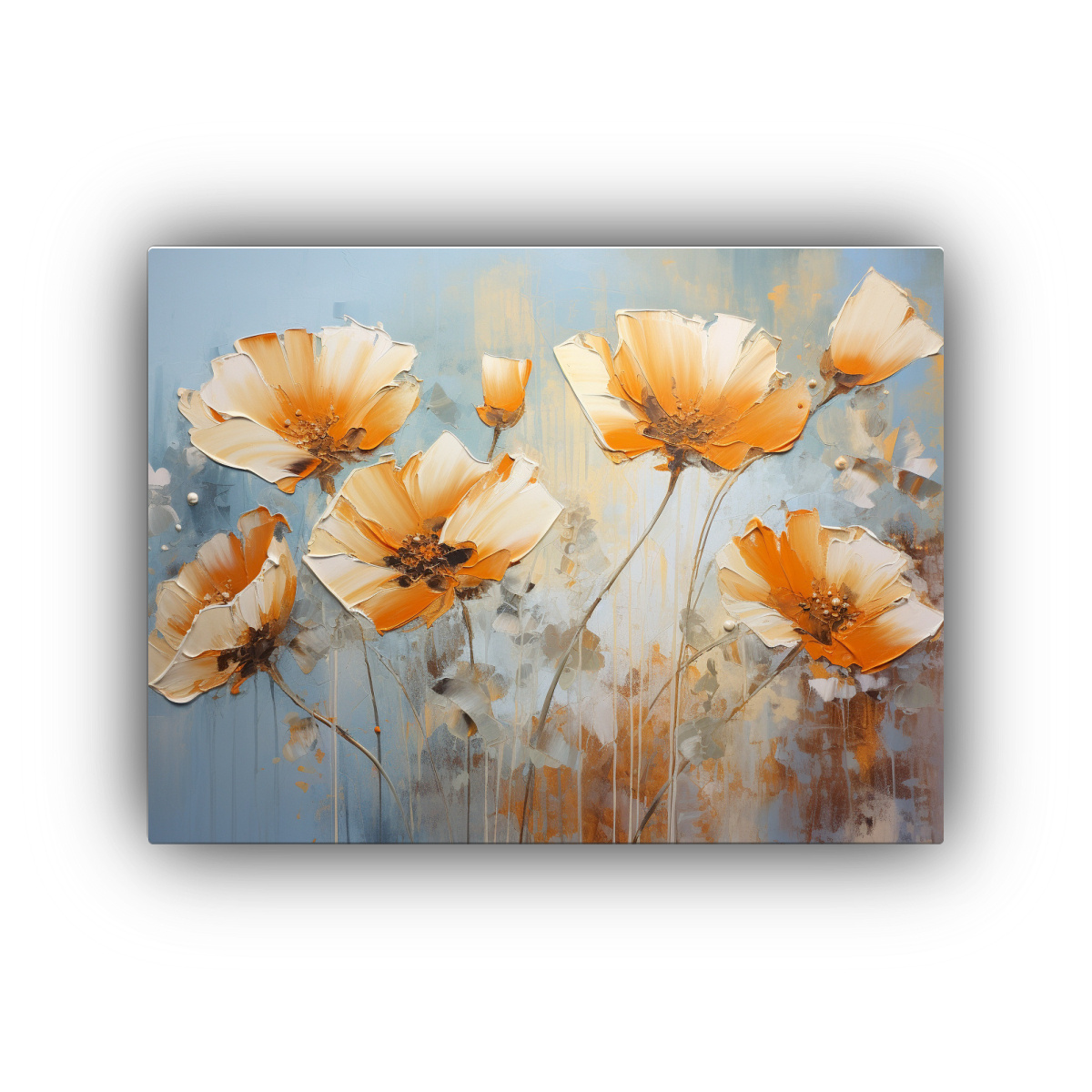 CUADRO FLORAL ESPECTACULAR EN TONOS NARANJA Y 50X40 CM - 1