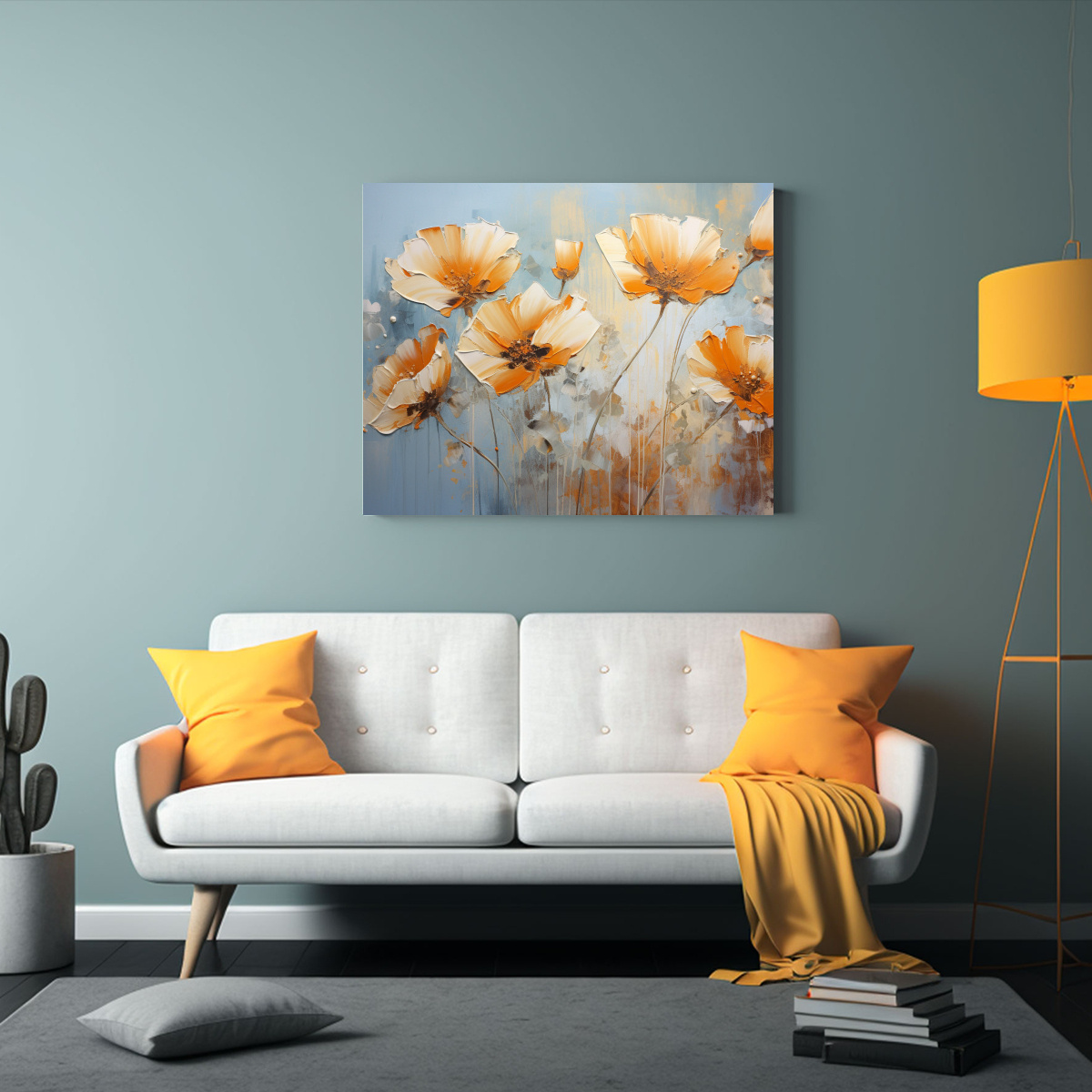 CUADRO FLORAL ESPECTACULAR EN TONOS NARANJA Y 50X40 CM - 2