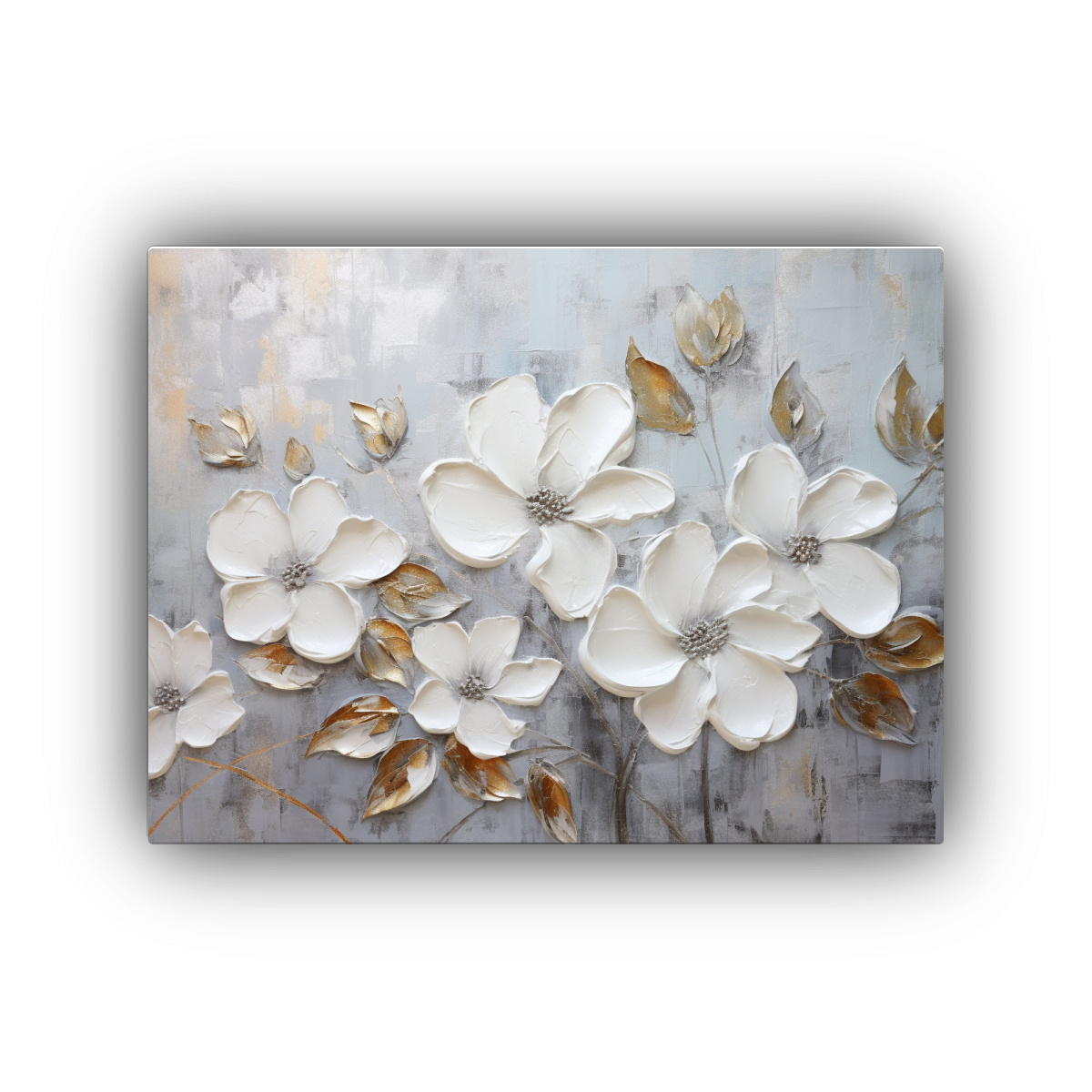 PINTURA EN LIENZO DE FLORES EN COLORES PLATEADOS 50X40 CM - 1