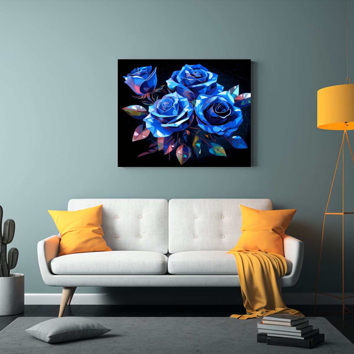 ACUARELA DE ROSAS AZULES BOUQUET DISEÑO GRÁFICO 90X60 CM - 2