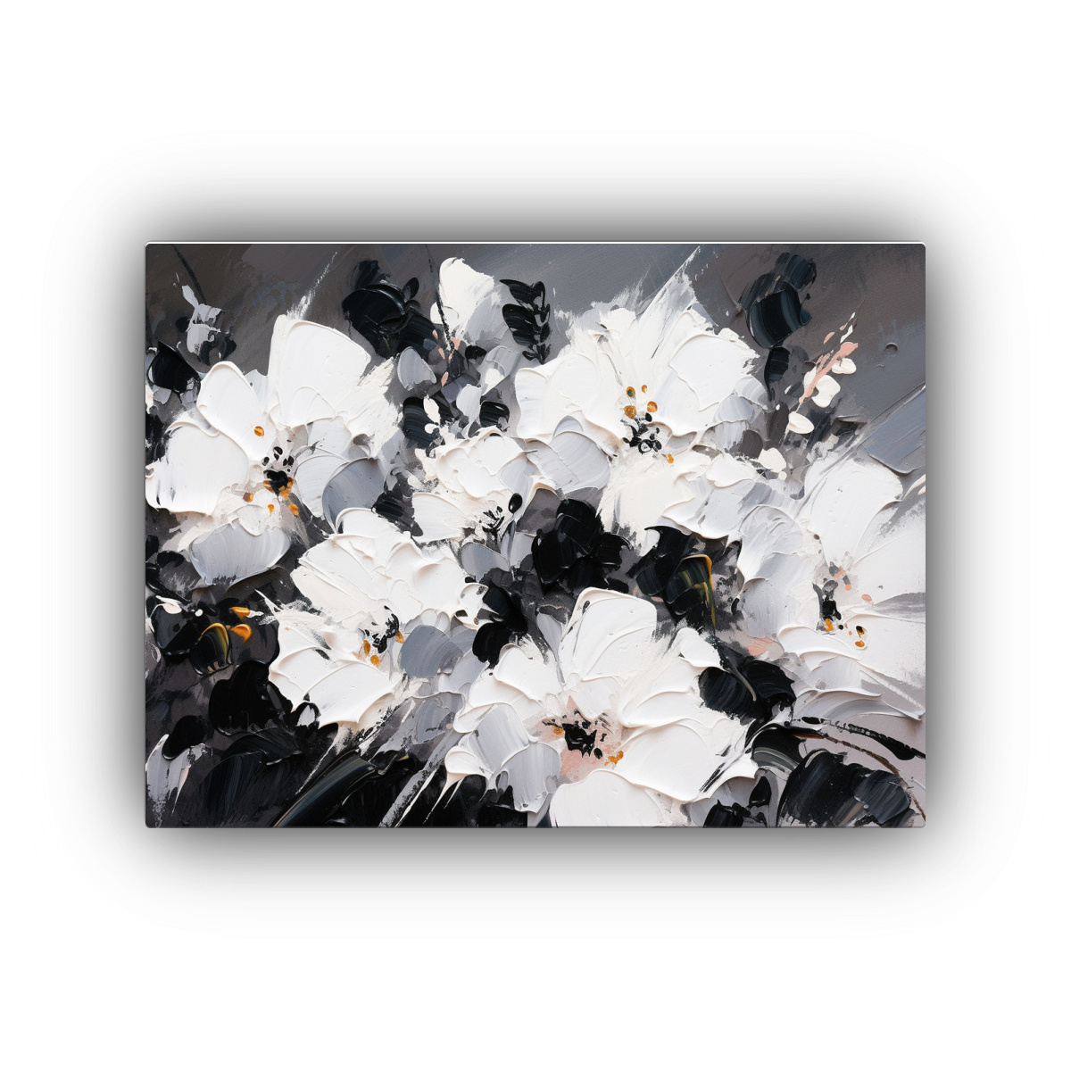 CUADRO DE FLORES EN BLANCO Y NEGRO EN TELA 120X80 CM - 1