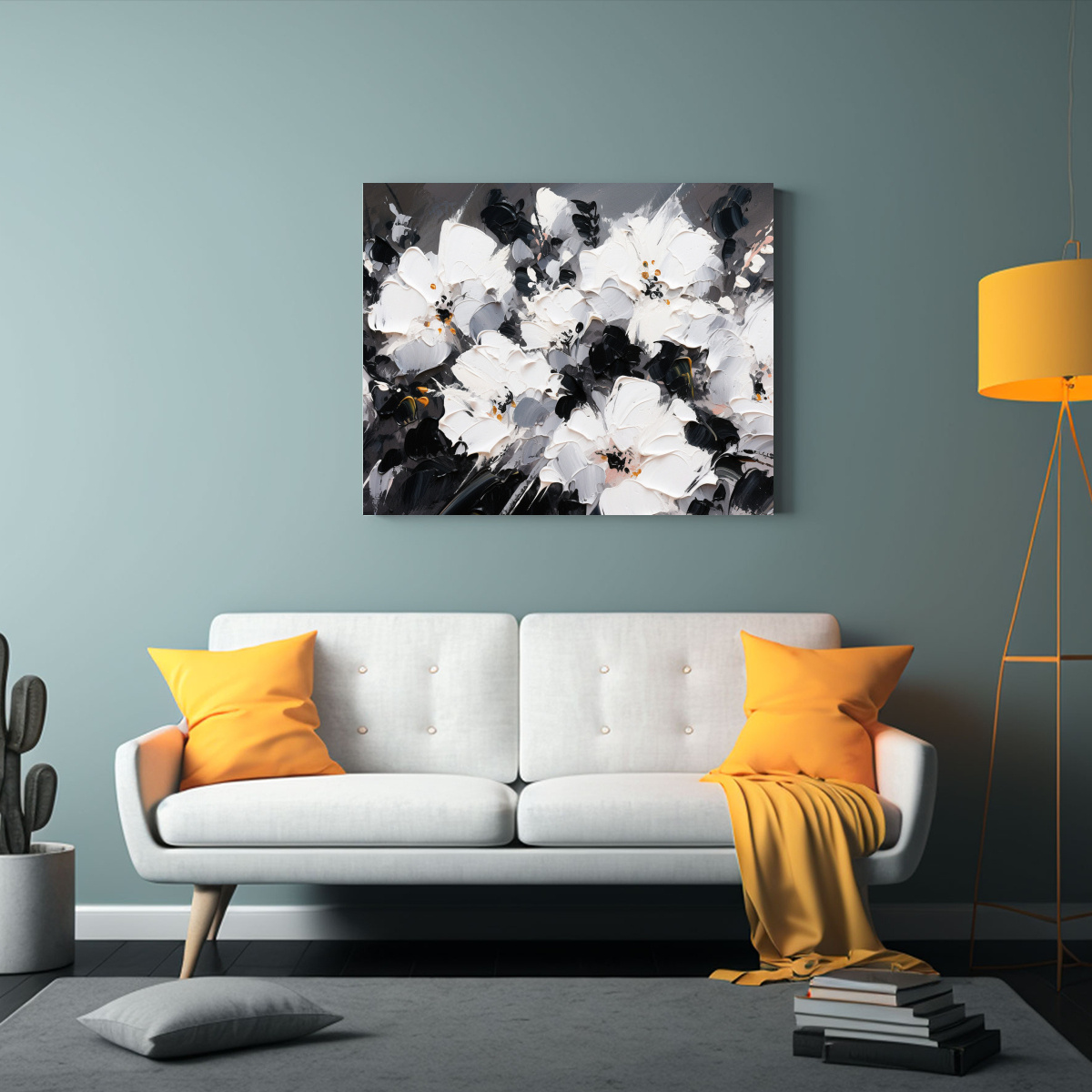 CUADRO DE FLORES EN BLANCO Y NEGRO EN TELA 120X80 CM - 2
