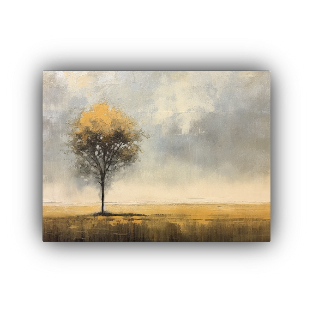PINTURA EN LIENZO ABSTRACTA CON ÁRBOL CENTRAL: 90X60 CM - 1