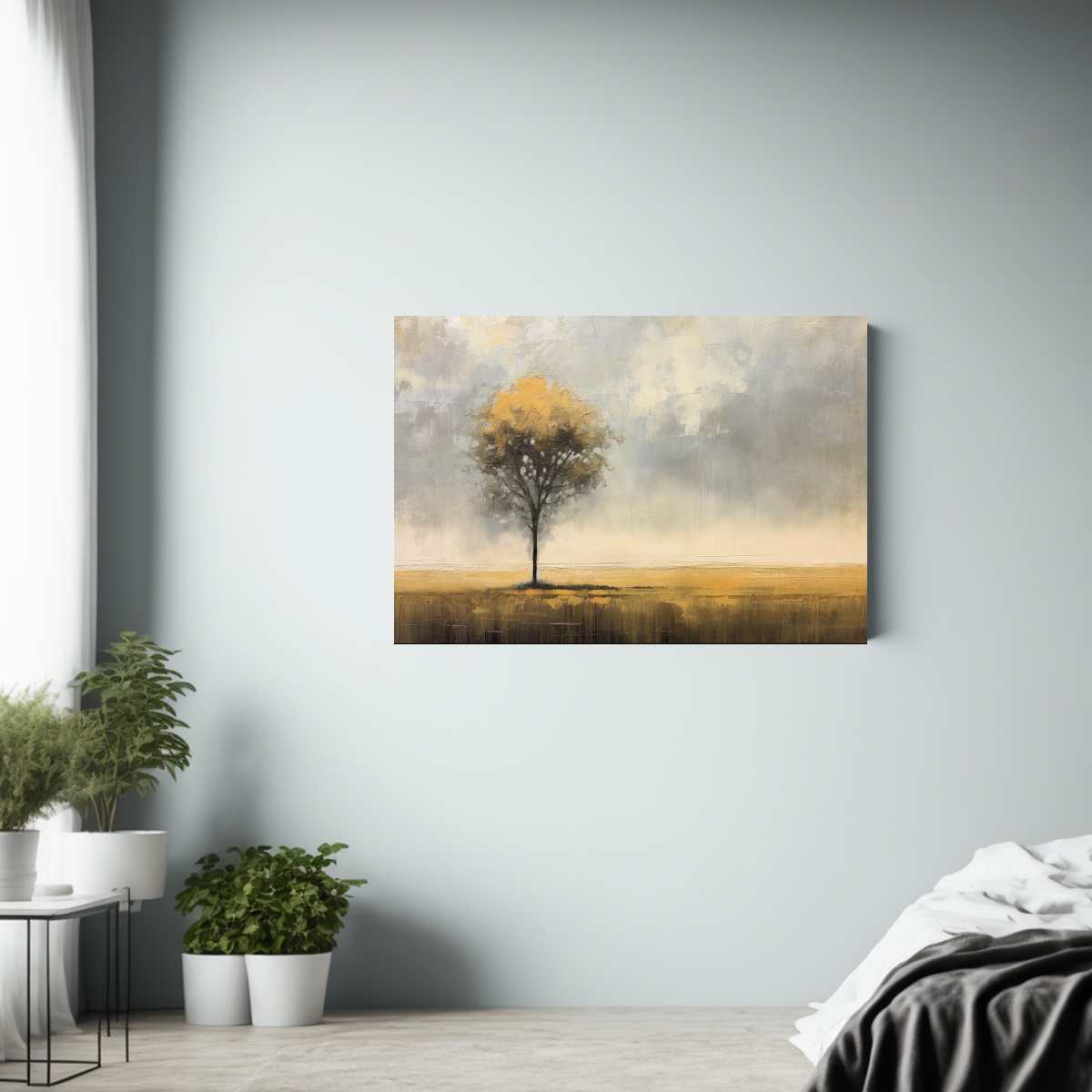 PINTURA EN LIENZO ABSTRACTA CON ÁRBOL CENTRAL: 90X60 CM - 2