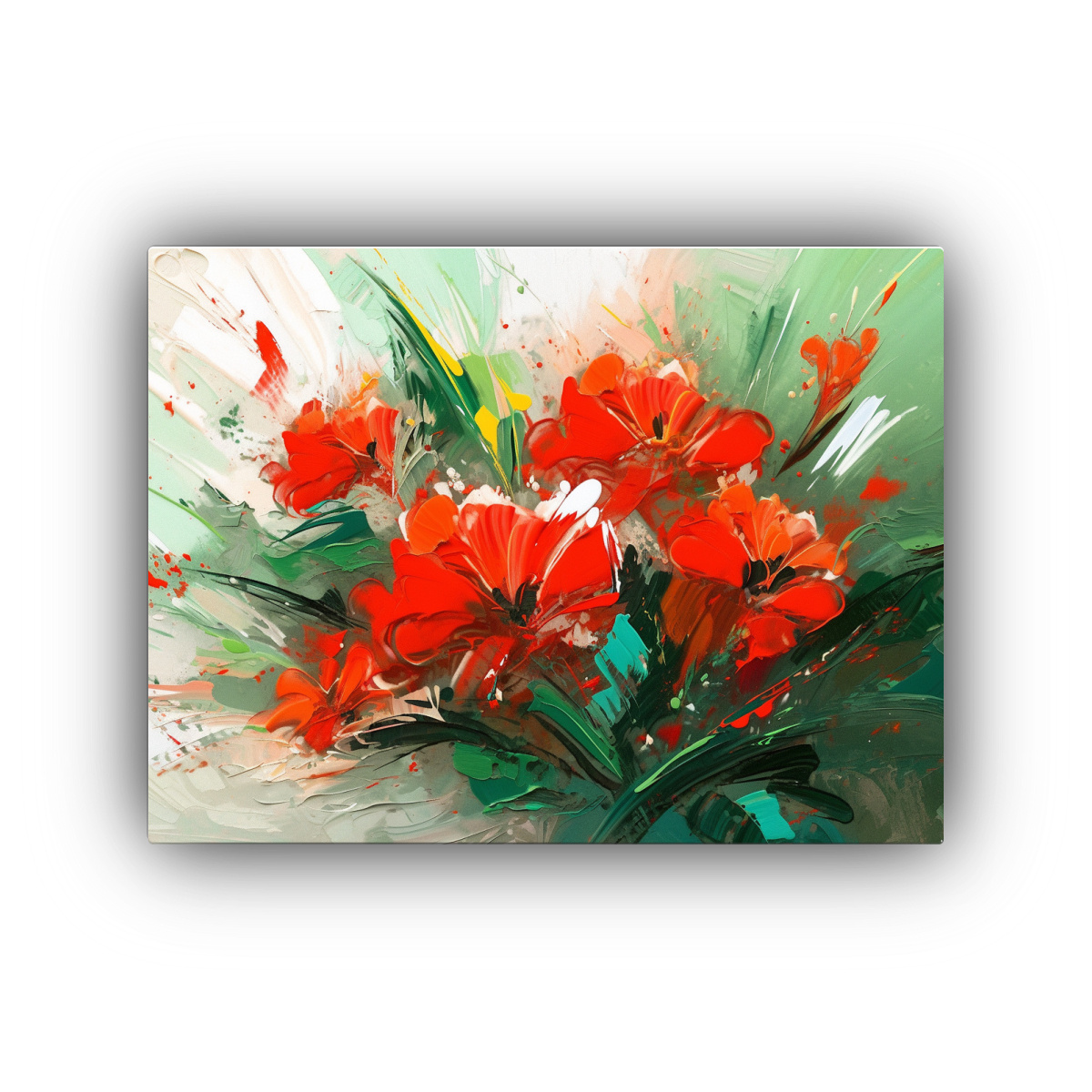 PINTURA EN LIENZO DE FLORES EN COLORES VERDE Y 40X30 CM - 1