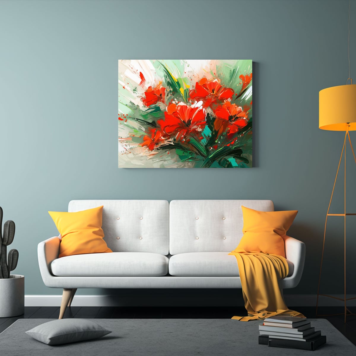 PINTURA EN LIENZO DE FLORES EN COLORES VERDE Y 40X30 CM - 2