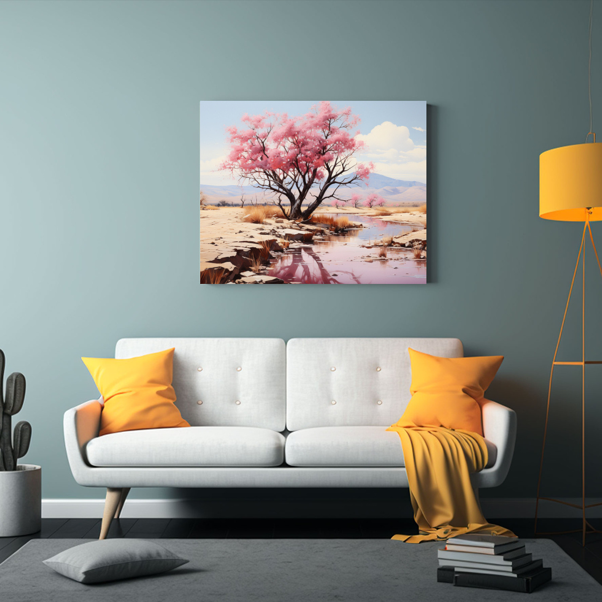 CUADRO EN LIENZO CON TEMA FLORAL Y ÁRBOL DE 75X50 CM - 2