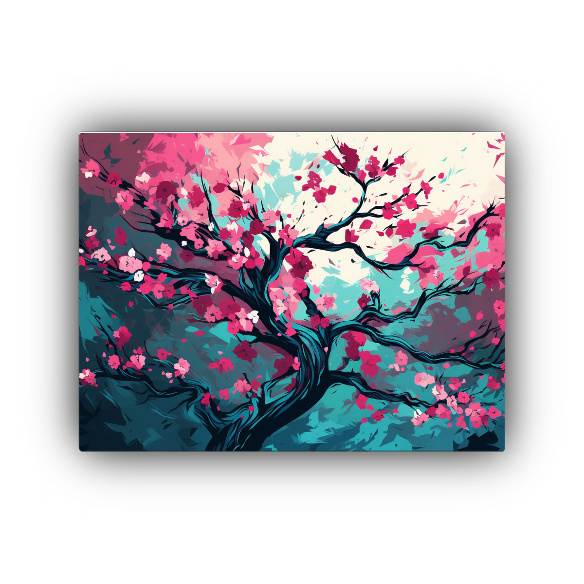 CUADRO ABSTRACTO: ROBLE EN TURQUESA Y ROSA, 120X80 CM - 1