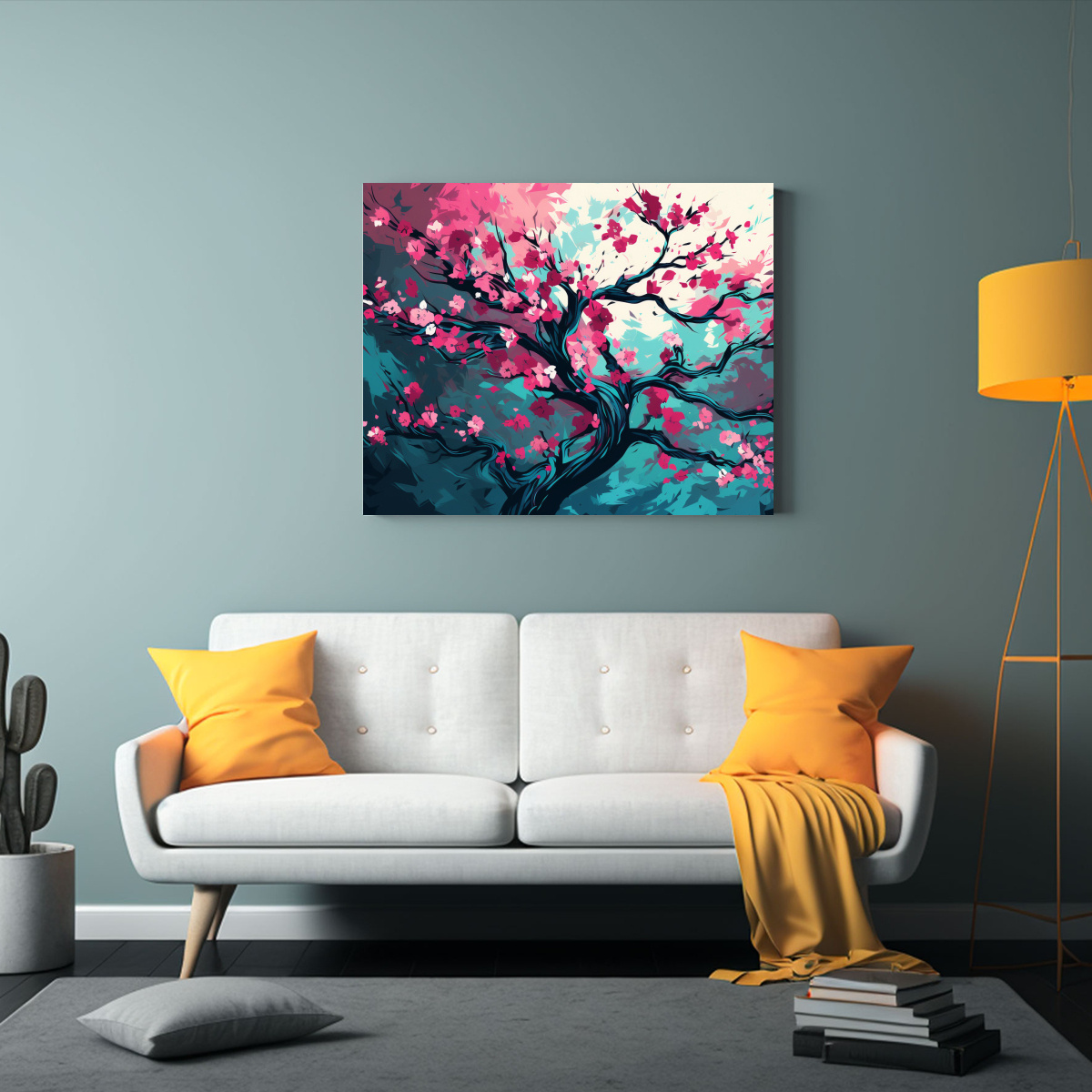 CUADRO ABSTRACTO: ROBLE EN TURQUESA Y ROSA, 120X80 CM - 2