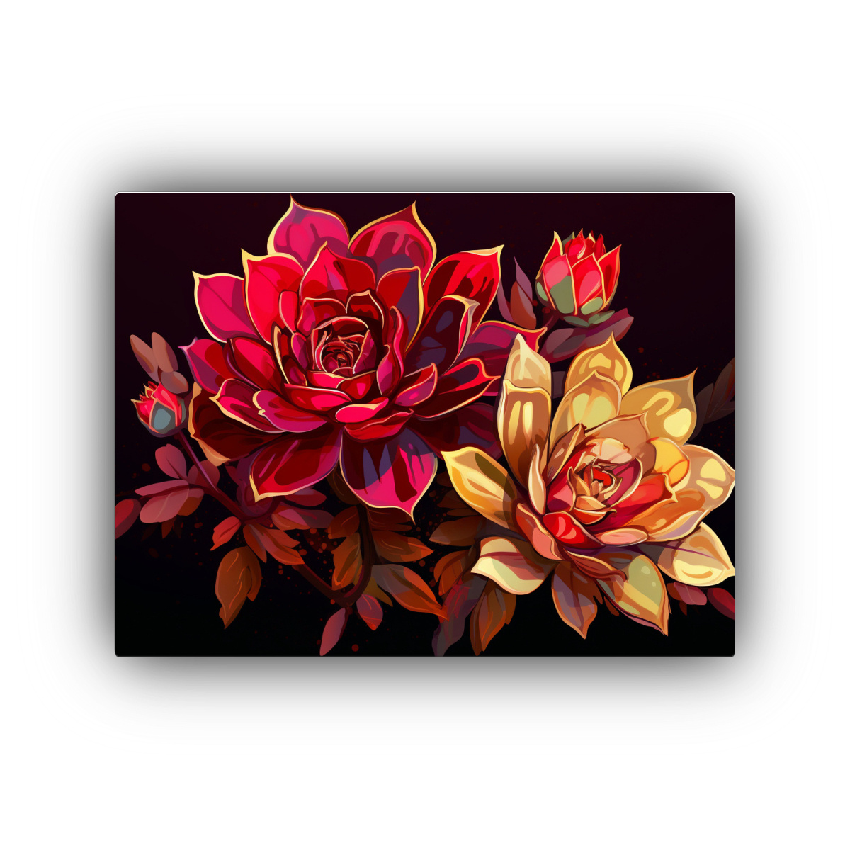 CUADROS DE DECORACIÓN CON SUCULENTAS EN ROJO Y 60X40 CM - 1