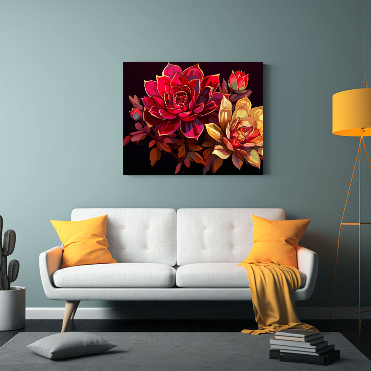 CUADROS DE DECORACIÓN CON SUCULENTAS EN ROJO Y 60X40 CM - 2