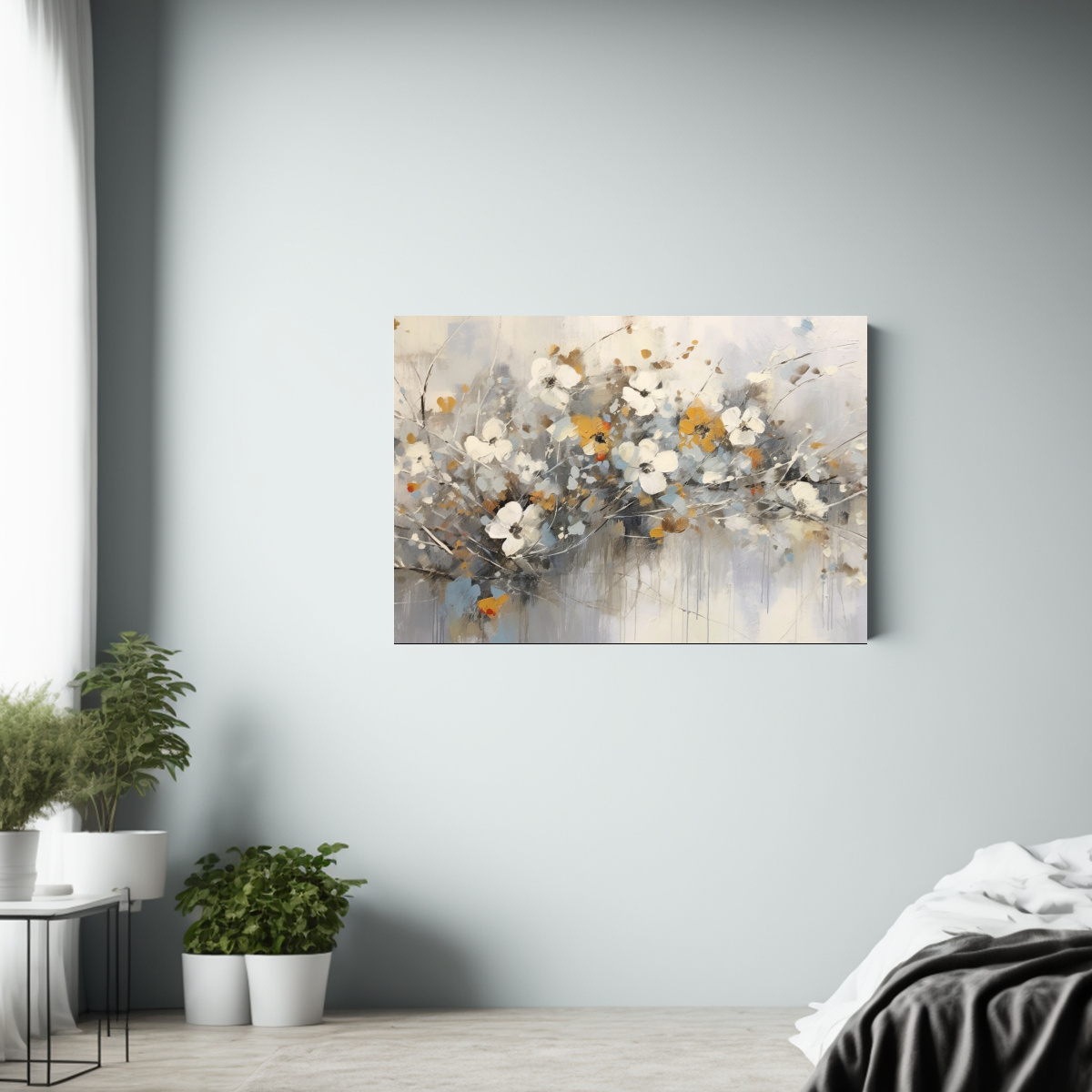 PINTURA ABSTRACTA FLORAL NEUTRA POR BRIGGMAN: 120X80 CM - 2