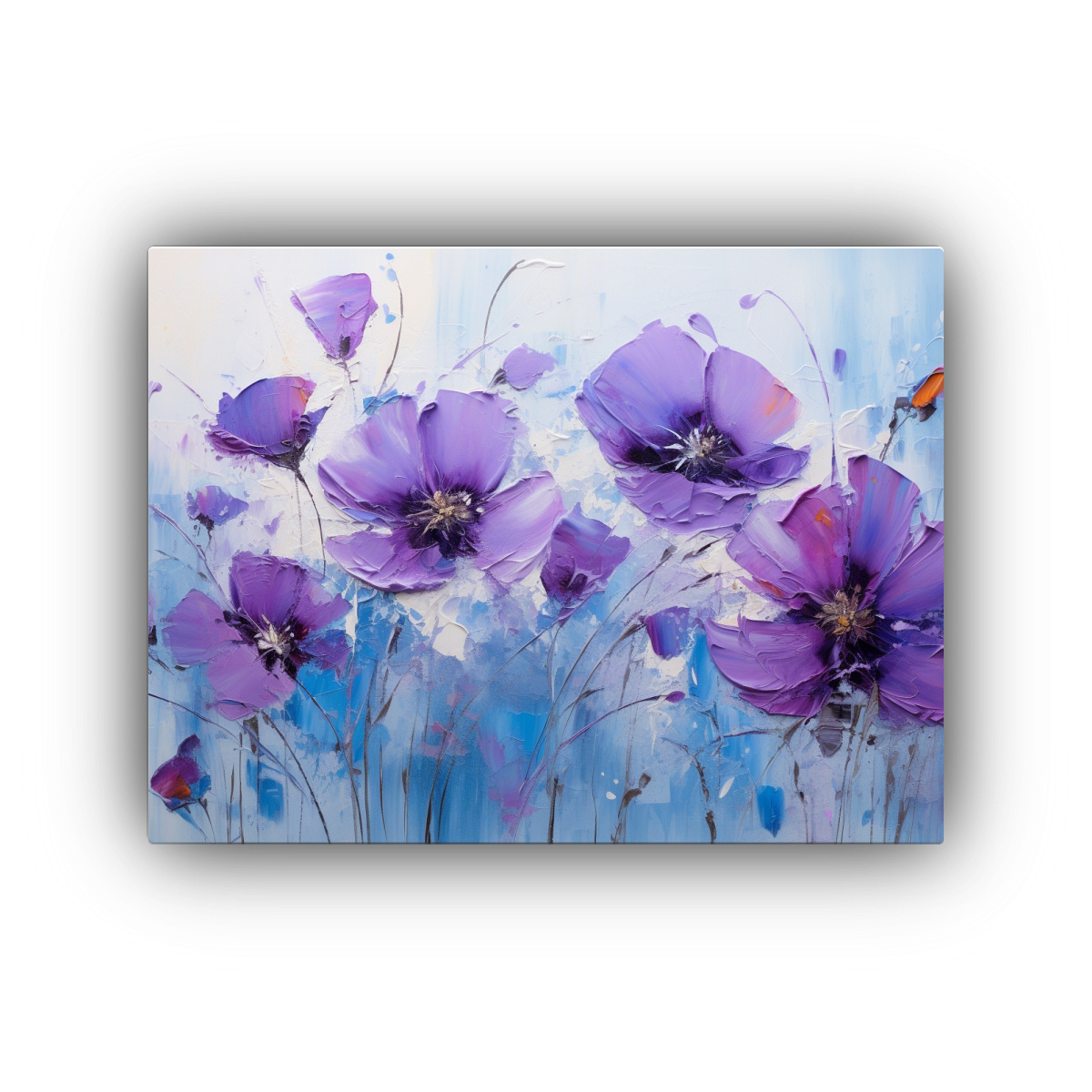 PINTURA EN LIENZO DE FLORES PÚRPURAS Y AZULES 65X50 CM - 1