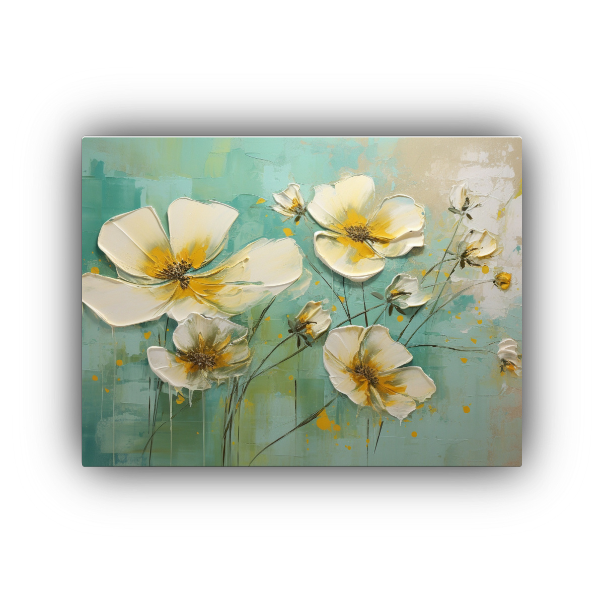 CUADRO DISEÑO URBANO VERDE Y DORADO CON FLORES 65X50 CM - 1