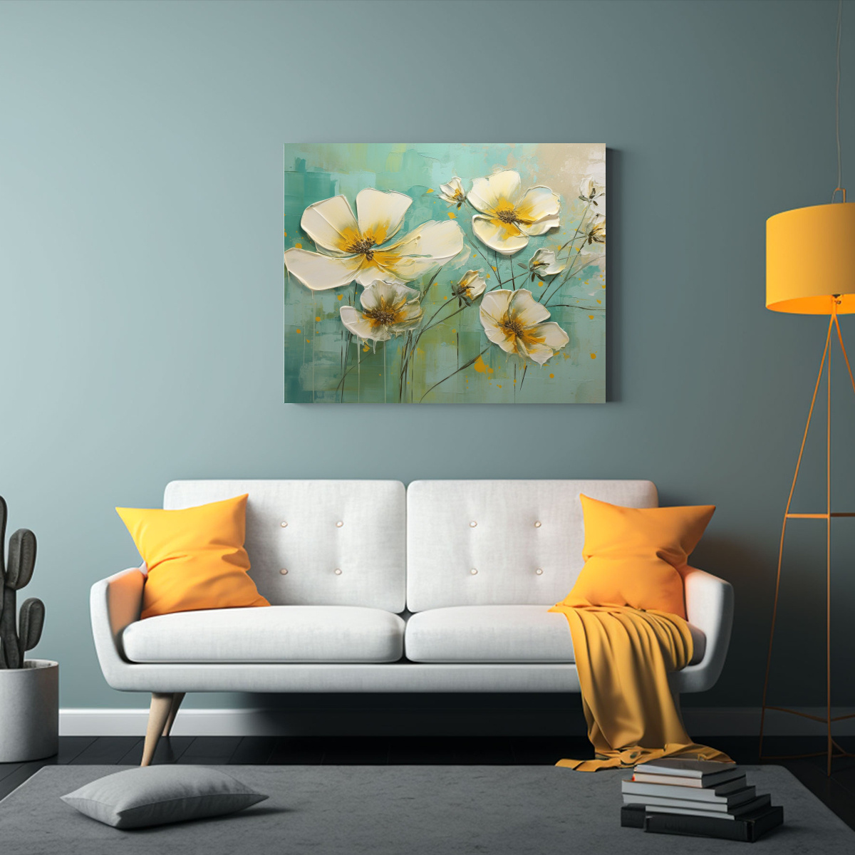 CUADRO DISEÑO URBANO VERDE Y DORADO CON FLORES 65X50 CM - 2