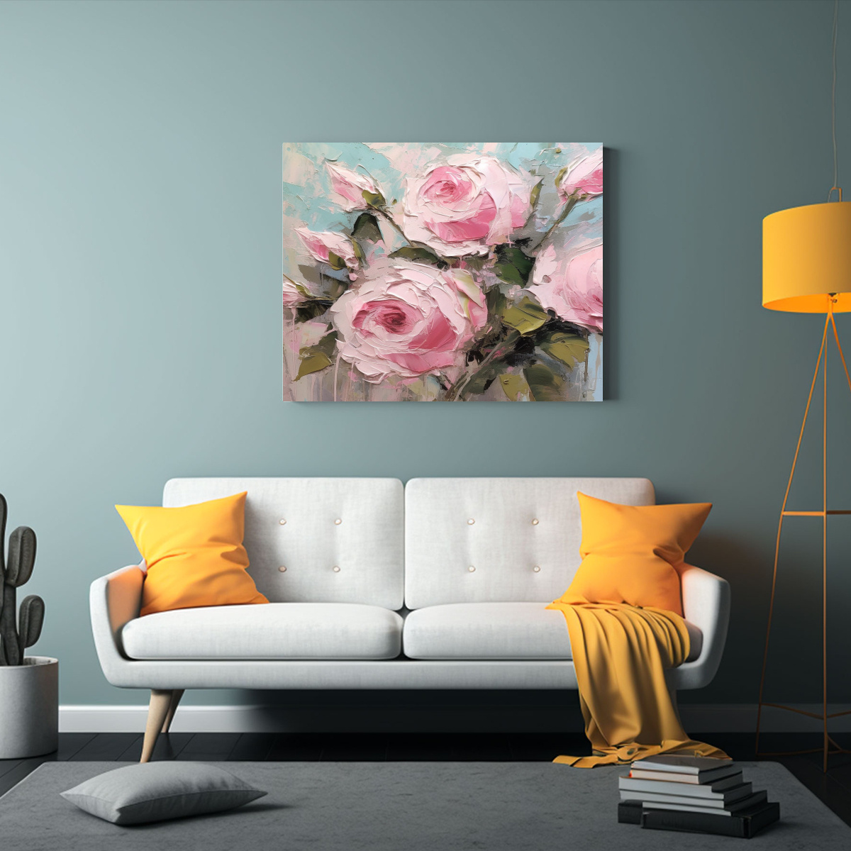 PINTURA ABSTRACTA DE ROSAS ROSAS SUAVES PARA 60X40 CM - 2