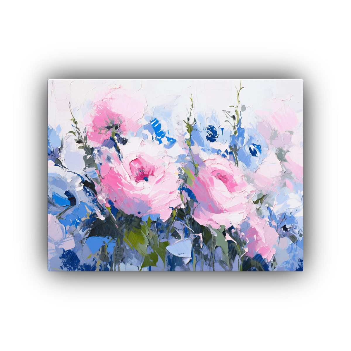 PINTURA DE FLORES MÁGICAS EN ROSA Y AZUL SOBRE 50X40 CM - 1