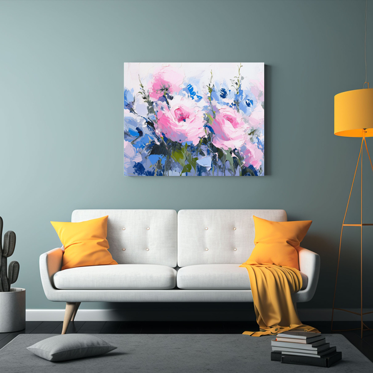 PINTURA DE FLORES MÁGICAS EN ROSA Y AZUL SOBRE 50X40 CM - 2