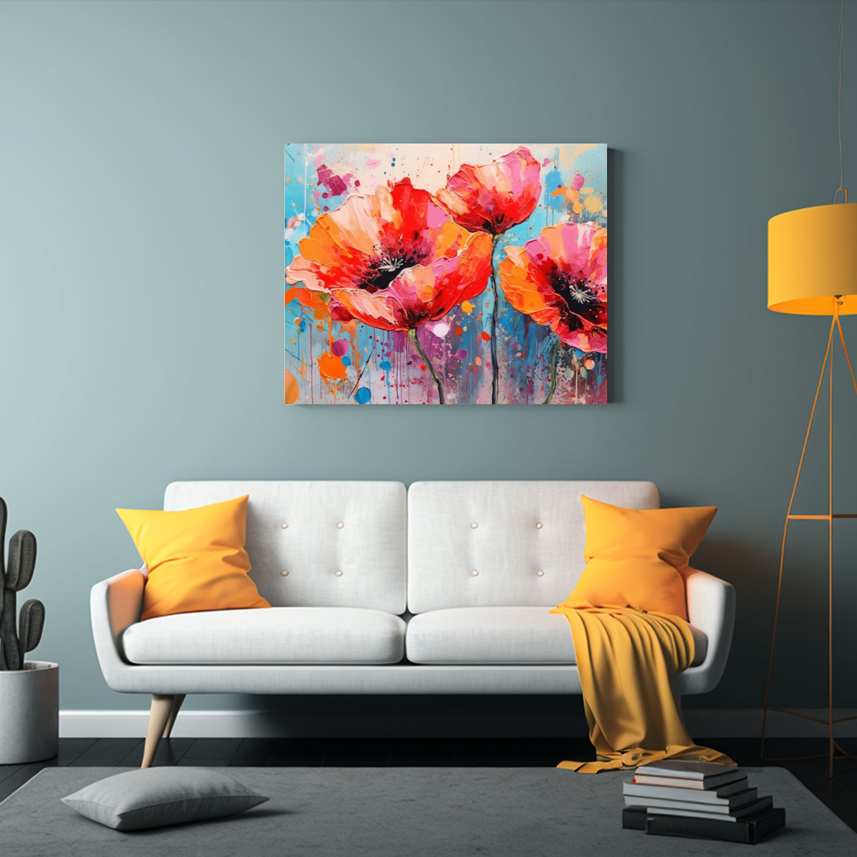 CUADRO DECORATIVO CON DOS AMAPOLAS ROJAS EN 60X40 CM - 2