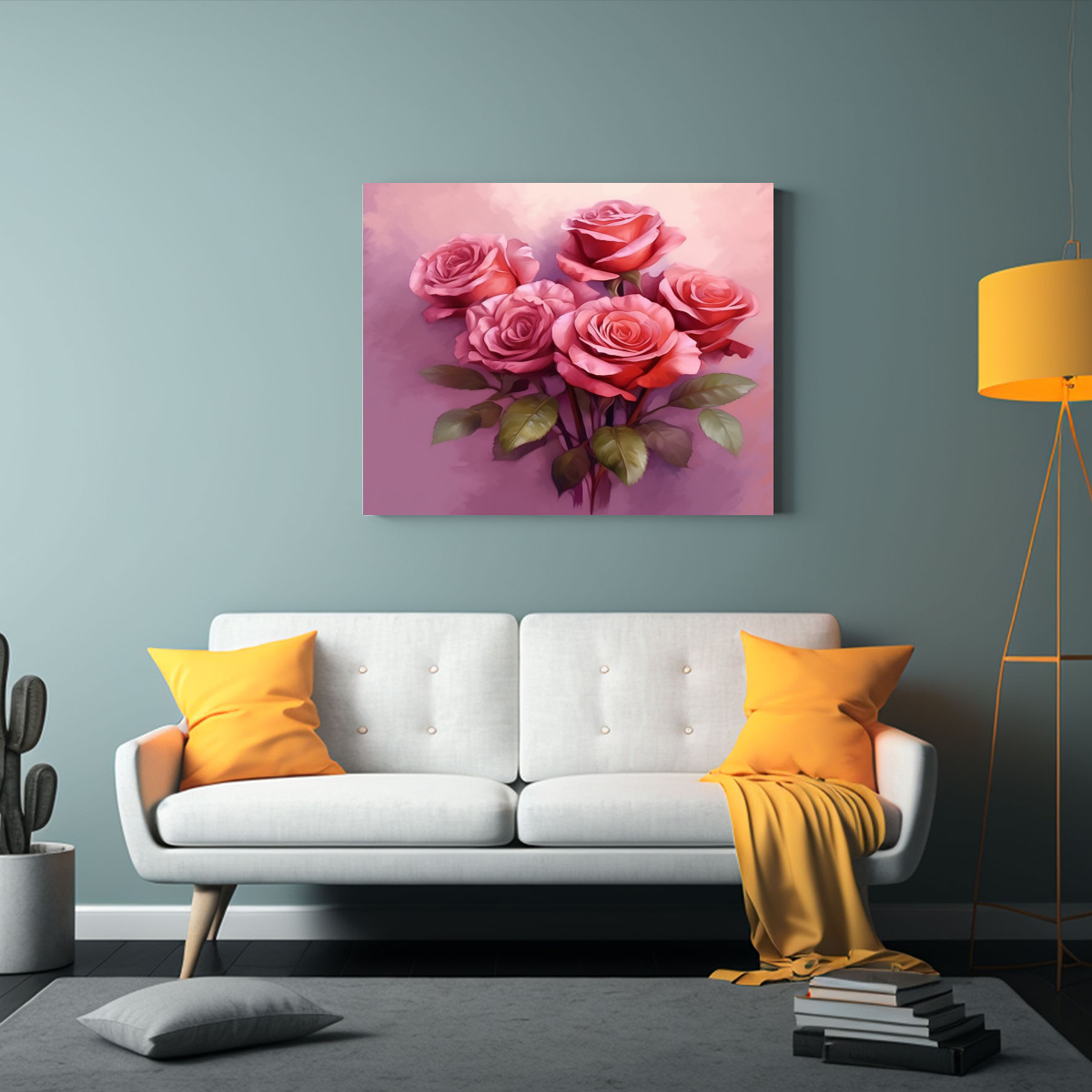 CUADRO MOVIMIENTO HABITACIÓN CON RAMO DE ROSAS 90X60 CM - 2