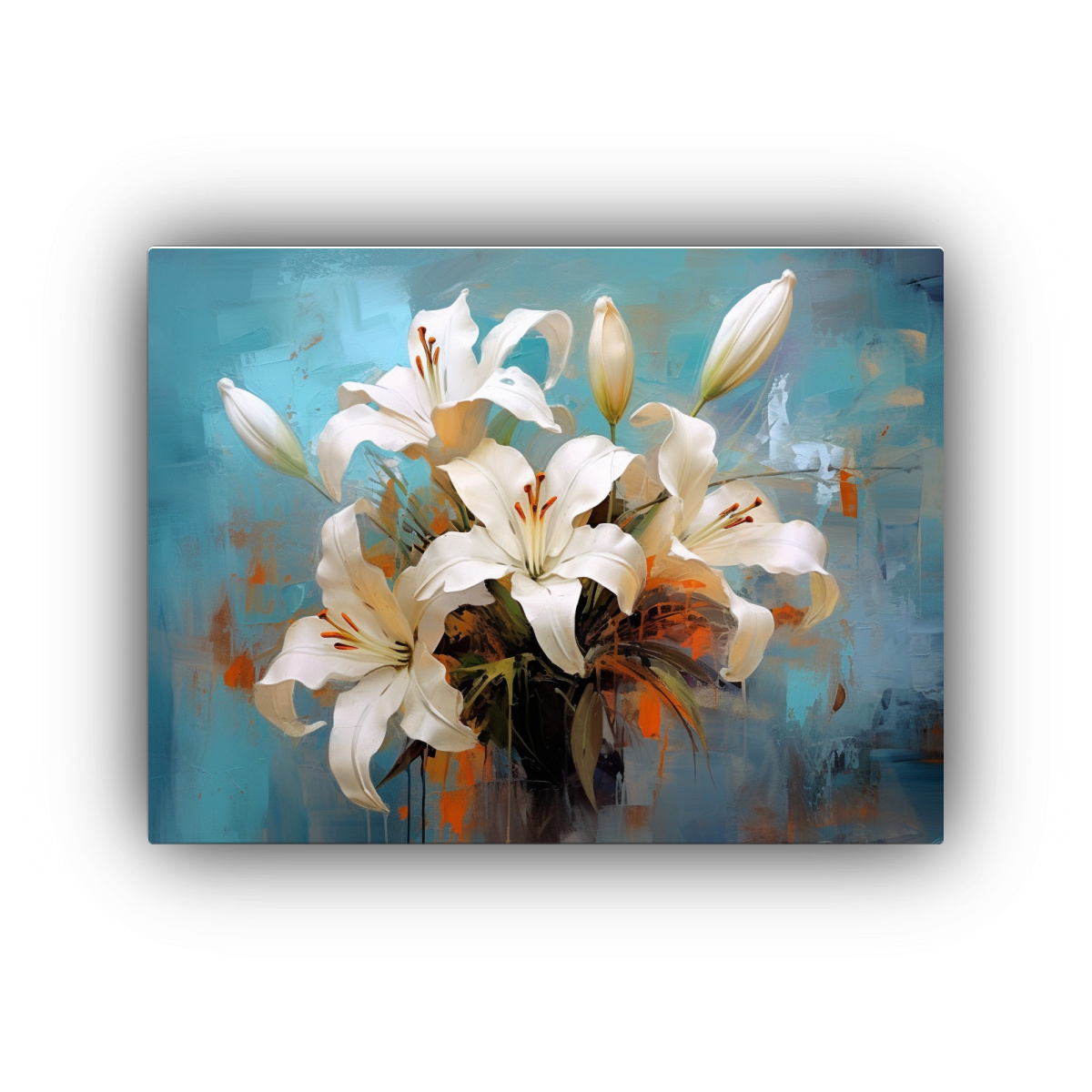 CUADRO DECORATIVO DE BOUQUET DE LIRIOS BLANCOS EN 65X50 CM - 1