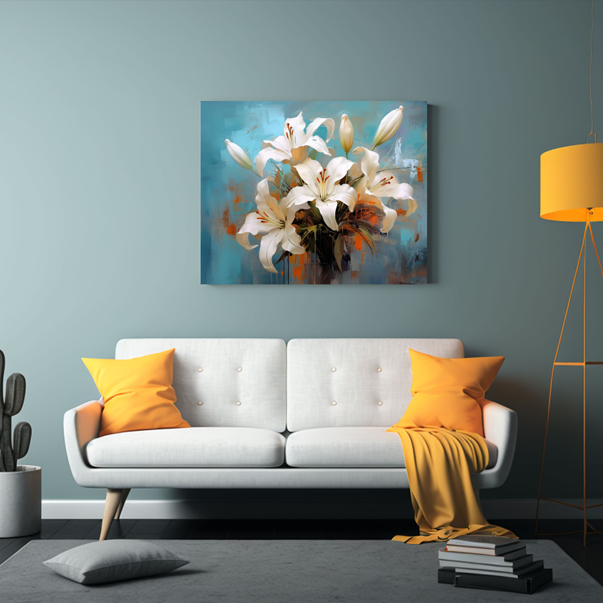 CUADRO DECORATIVO DE BOUQUET DE LIRIOS BLANCOS EN 65X50 CM - 2