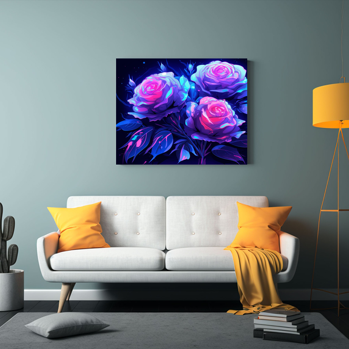 CUADRO ABSTRACTO DE ROSAS AZULES VINTAGE EN 30X20 CM - 2