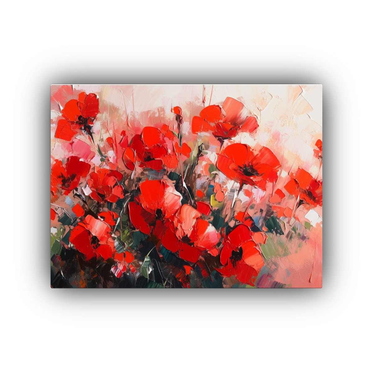 PINTURA DE FLORES ROJAS Y ROSAS EN LIENZO PARA 40X30 CM - 1