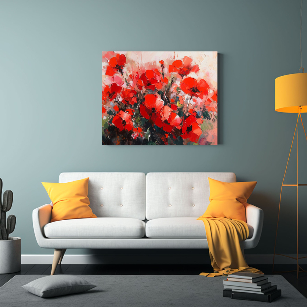 PINTURA DE FLORES ROJAS Y ROSAS EN LIENZO PARA 40X30 CM - 2