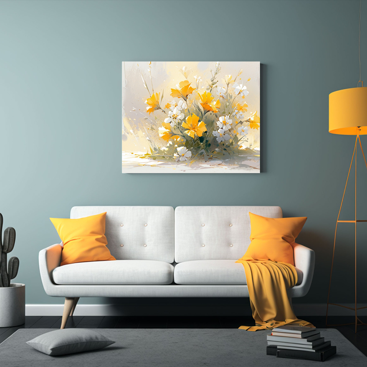 CUADRO DE FLORES AMARILLAS EN LIENZO ESTILO 60X40 CM - 2