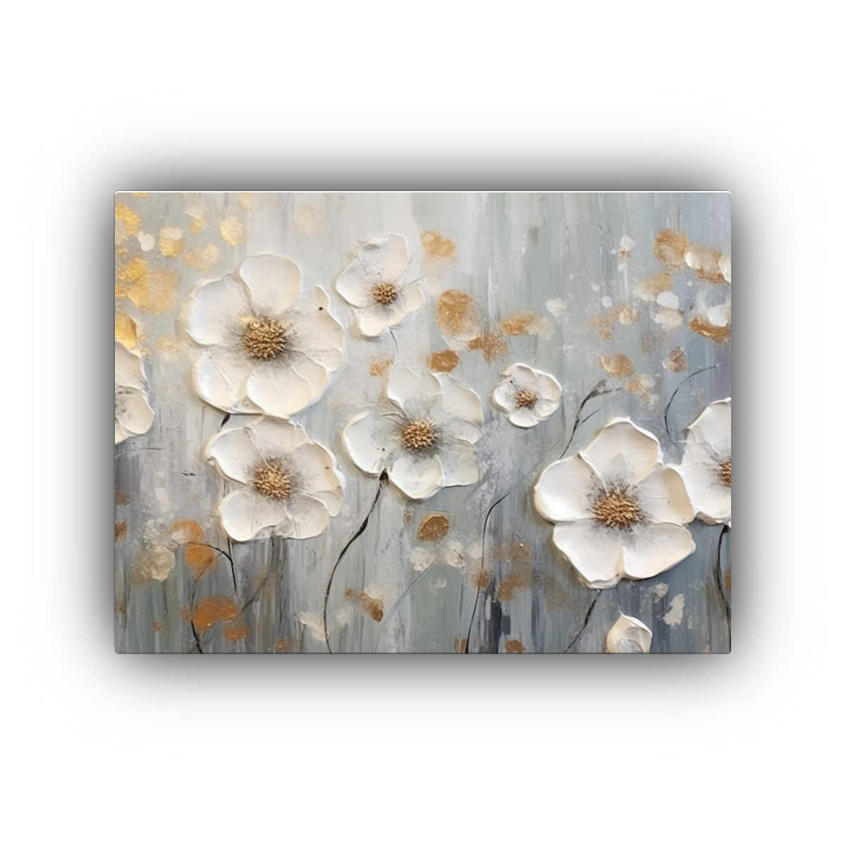 PINTURA AL ÓLEO ABSTRACTA DE FLORES GRIS Y 30X20 CM - 1