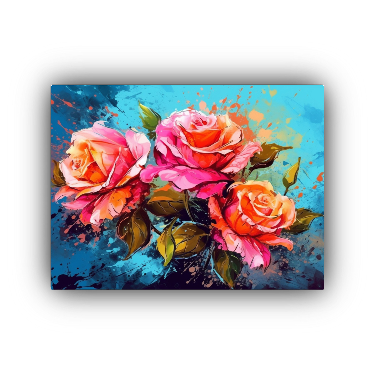 TELA EN BASTIDOR MODERNO FLORES COLORIDAS DE ROSA 60X40 CM - 1