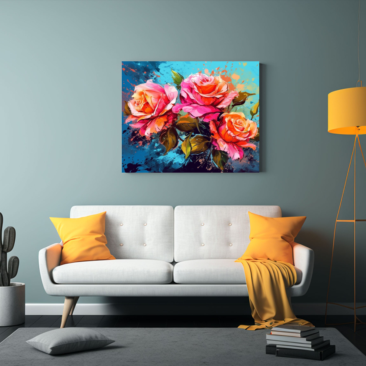 TELA EN BASTIDOR MODERNO FLORES COLORIDAS DE ROSA 60X40 CM - 2
