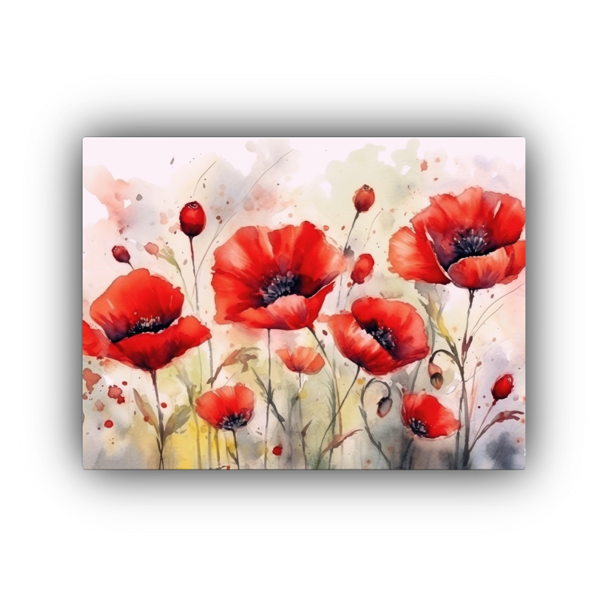 CUADRO DECORATIVO WATERCOLOR AMAPOLAS ENMARCADO 65X50 CM - 1