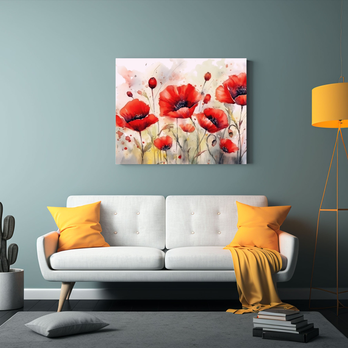 CUADRO DECORATIVO WATERCOLOR AMAPOLAS ENMARCADO 65X50 CM - 2