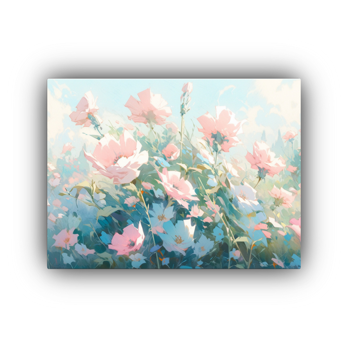 CUADRO ABSTRACTO CON FLORES EN TONOS TURQUESA Y 40X30 CM - 1