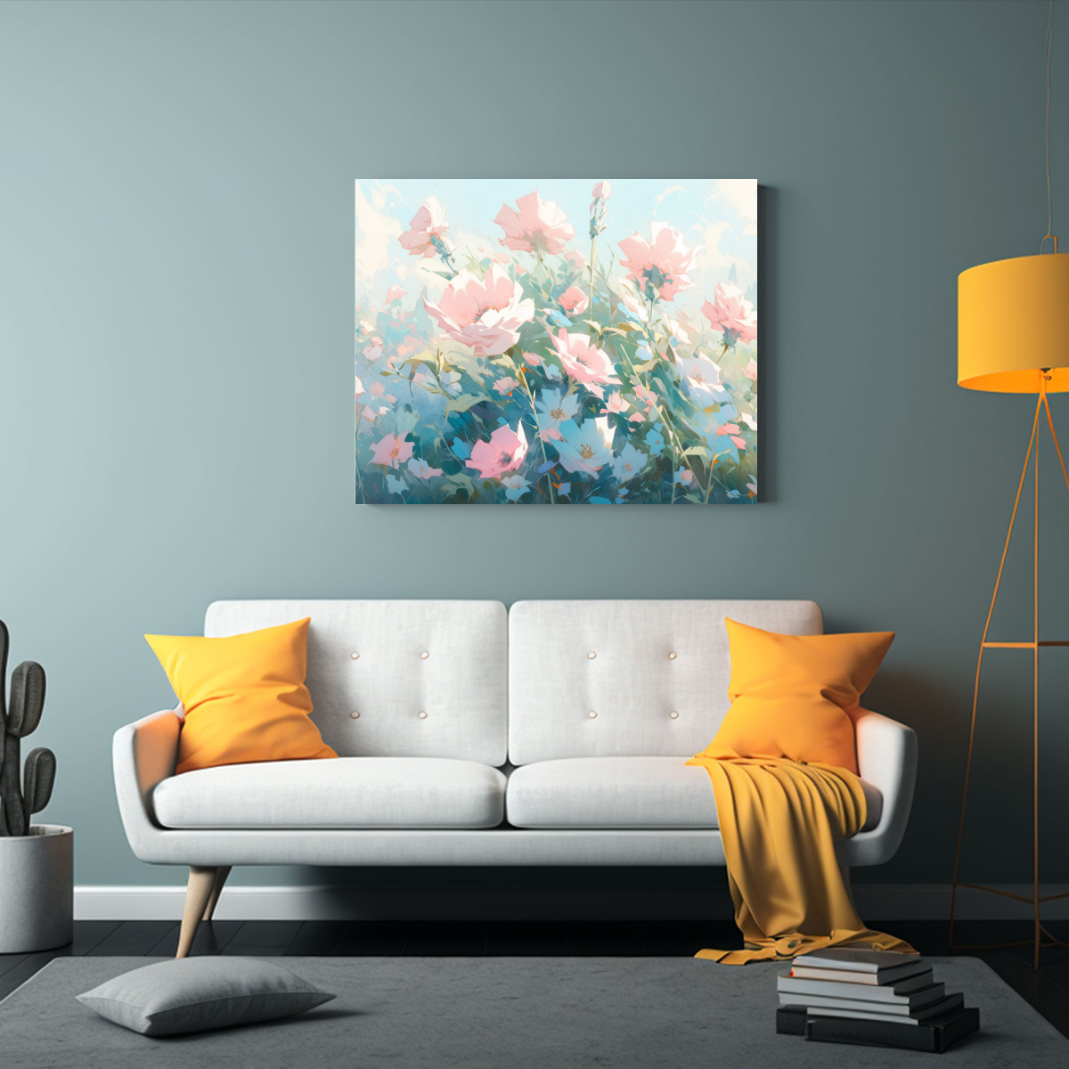 CUADRO ABSTRACTO CON FLORES EN TONOS TURQUESA Y 40X30 CM - 2