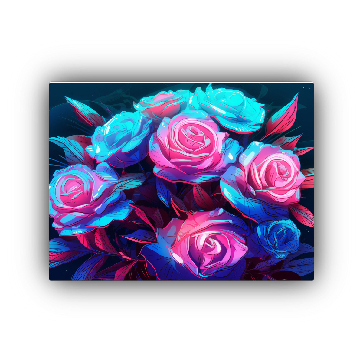 TELA DIBUJO ESTÉTICA VAPORWAVE ROSAS AZULES RAMO 90X60 CM - 1