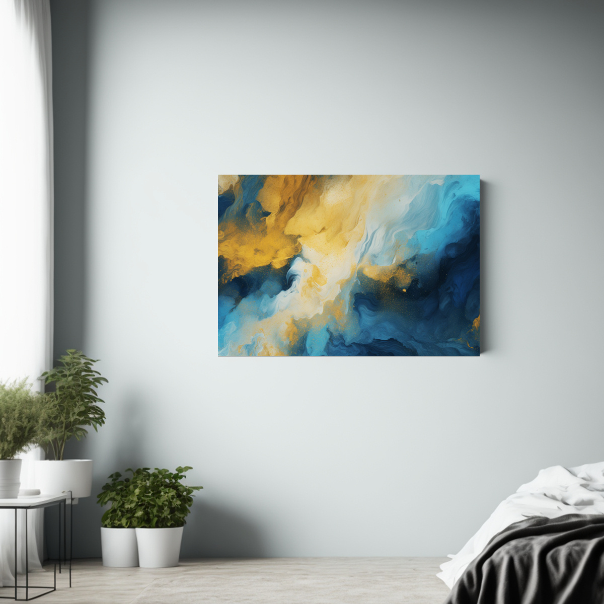 PINTURAS ABSTRACTAS AZUL Y DORADO EN FONDO 50X40 CM - 2