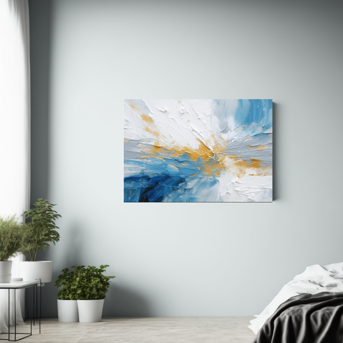 PINTURA ABSTRACTA EN AZUL Y BLANCO CON DETALLES 45X30 CM - 2