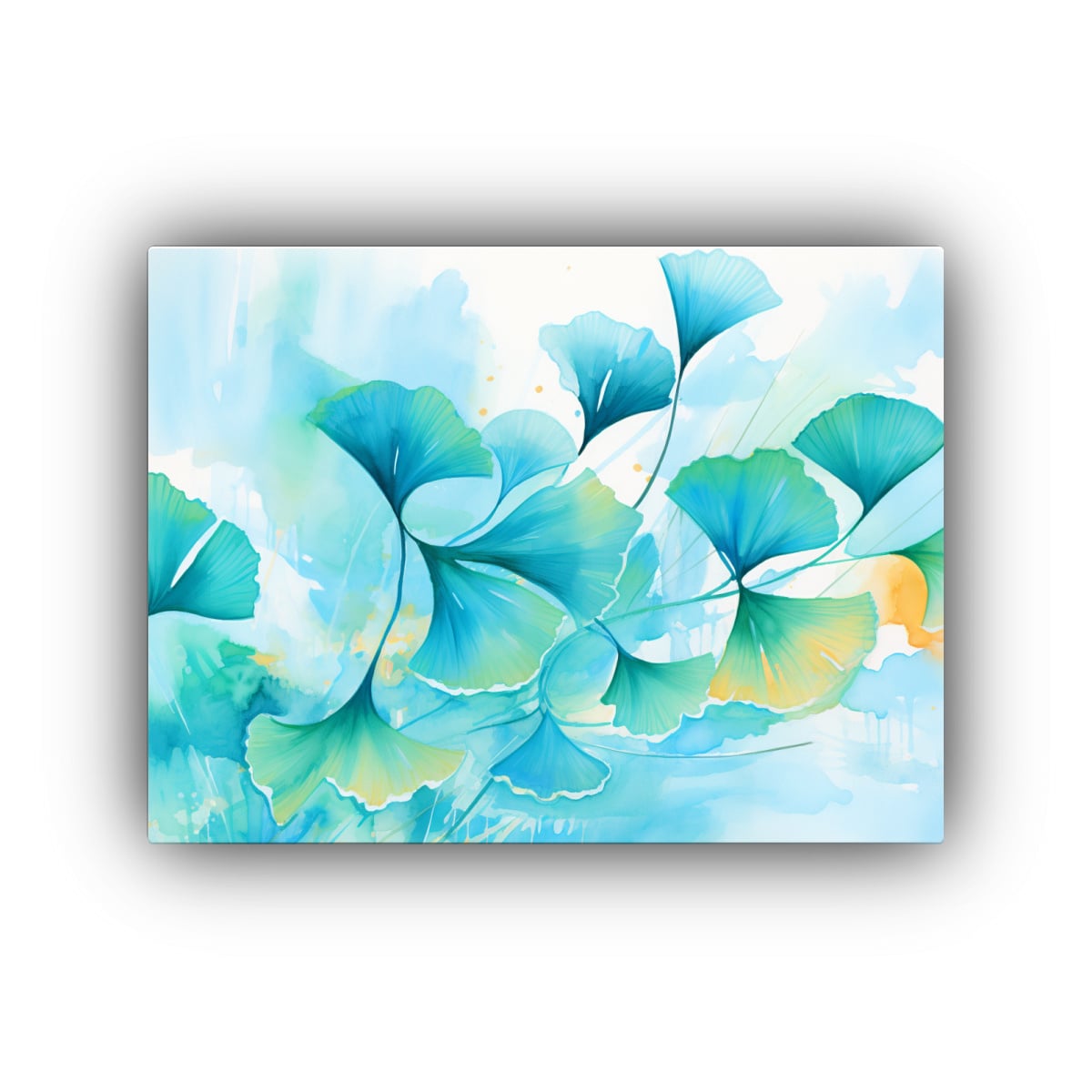 PINTURA MURAL DE HOJAS DE GINKGO EN COLORES AZUL 65X50 CM - 1
