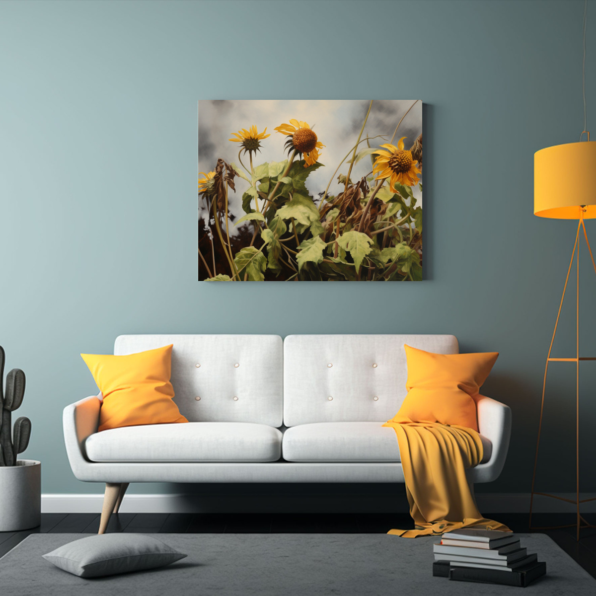 PINTURA ABSTRACTA DE FLORES DE TOPINAMBUR EN ALTA 75X50 CM - 2