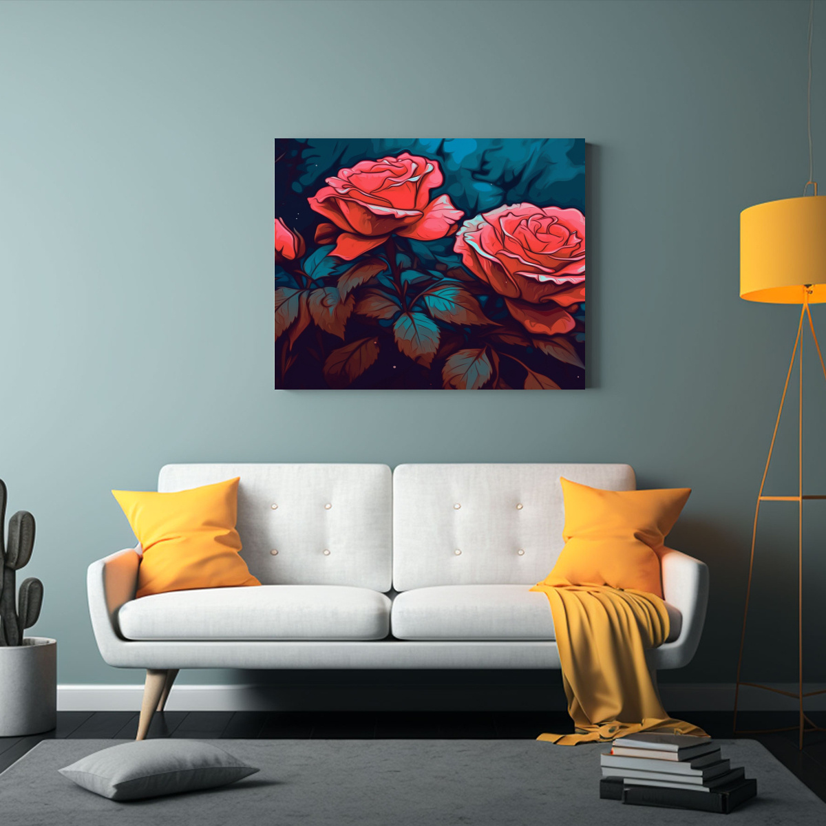 CUADRO SURREALISTA DE FLORES ROSAS INSPIRADO EN 65X50 CM - 2