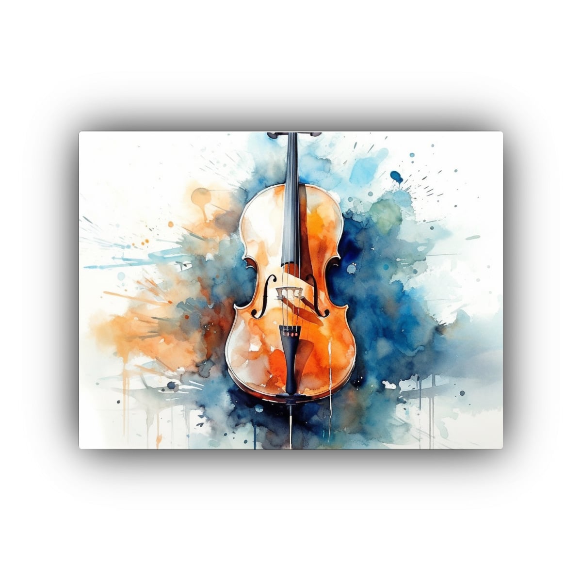 PINTURA ACUARELA CELLO HERMOSA EN LIENZO 40X30 CM - 1