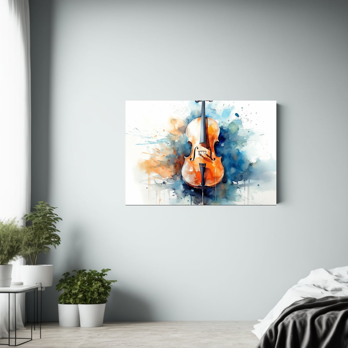 PINTURA ACUARELA CELLO HERMOSA EN LIENZO 40X30 CM - 2