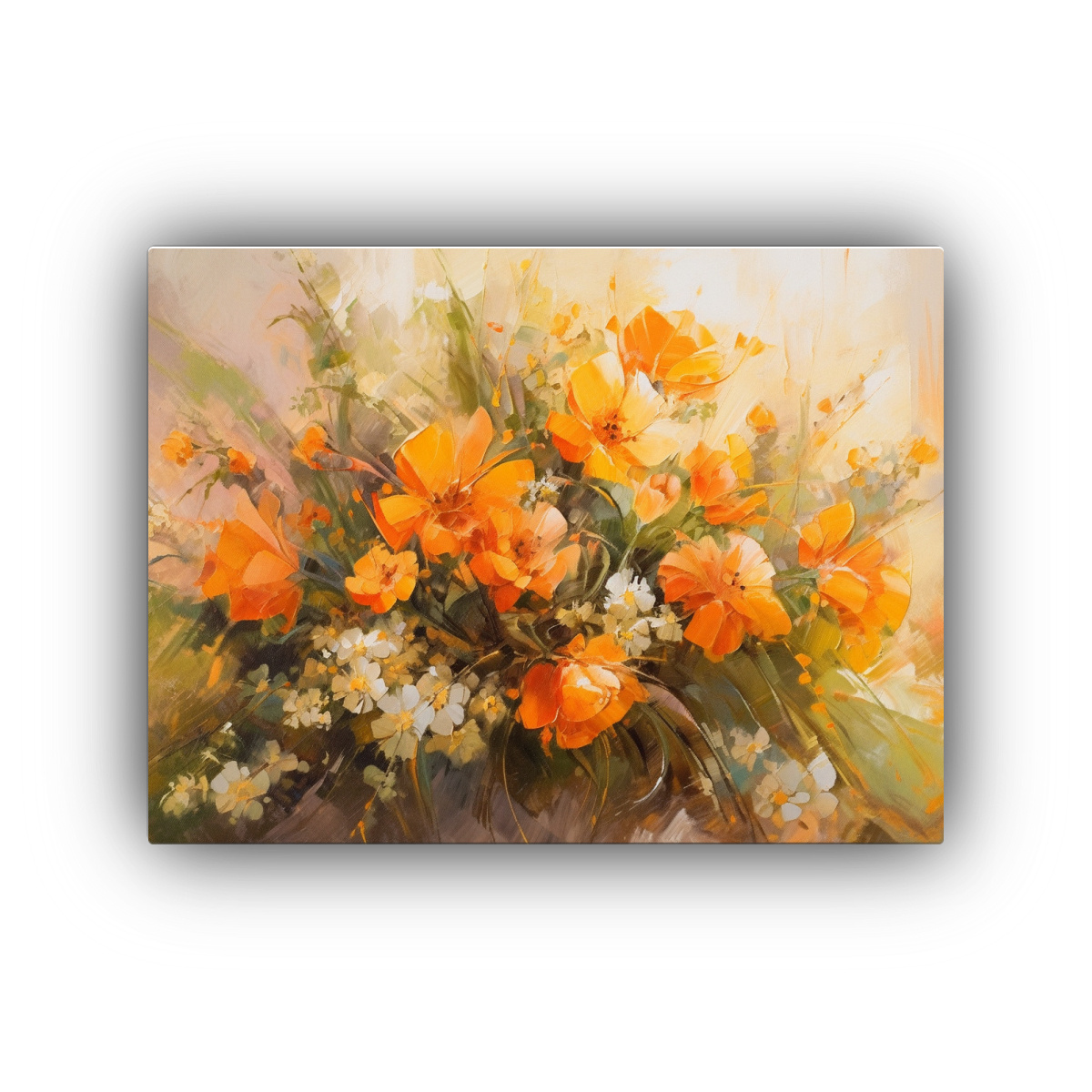 PINTURA DE FLORES AMARILLAS Y NARANJAS EN LIENZO 45X30 CM - 1