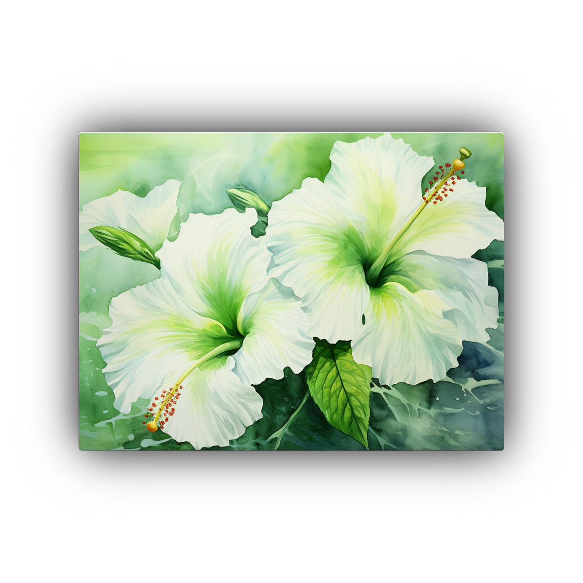 CUADRO MOVIMIENTO LINEALES HIBISCOS VERDES Y 30X20 CM - 1