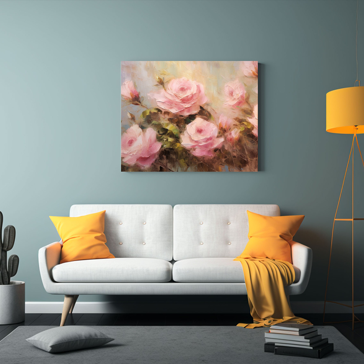 PINTURA ORIGINAL DE ARTE ABSTRACTO CON ROSAS ROSA 40X30 CM - 2