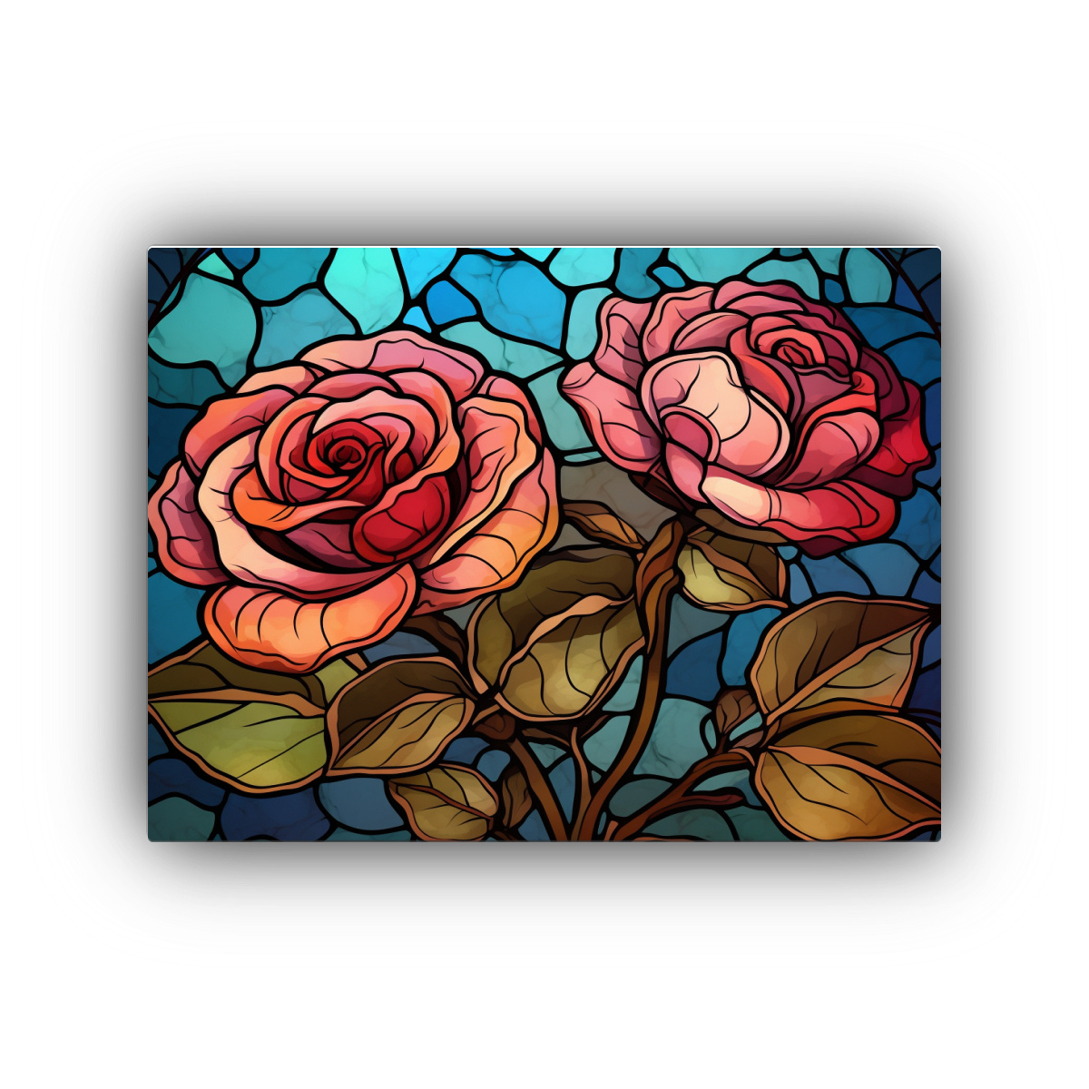 CUADRO DE ARTE 3D CON ROSAS DE VIDRIO MANCHADO 45X30 CM - 1