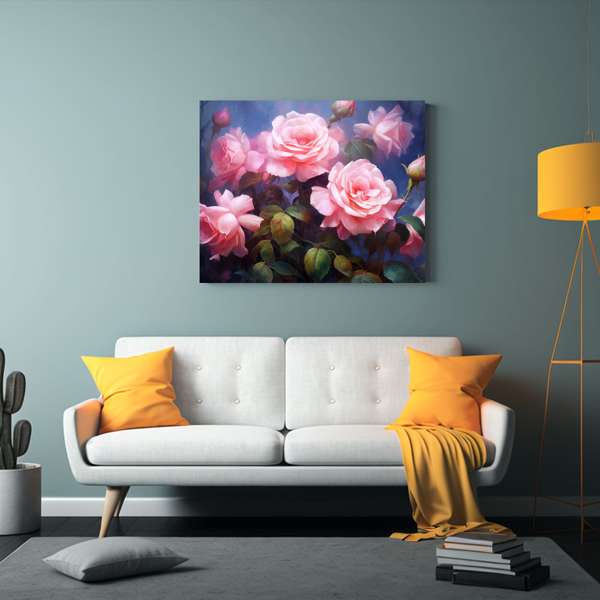CUADRO DE ROSAS ROSADAS EN PARED GRIS ESTILO A 60X40 CM - 2